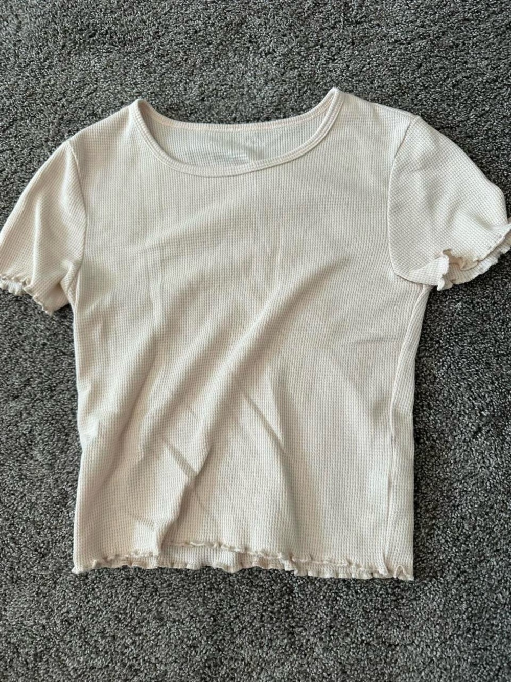 American Eagle Outfitters Ribbed Short Sleeve Top in Cream